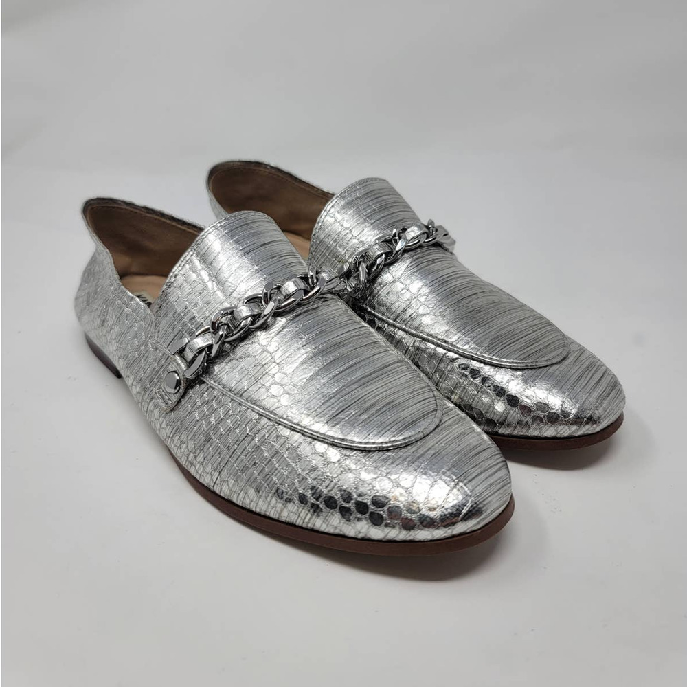 Karl Lagerfeld Paris Elsa Loafer Size 6m Metallic Snake Embossed Leather Silver